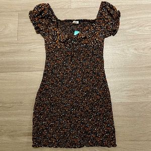 NWT Black floral front tie dress